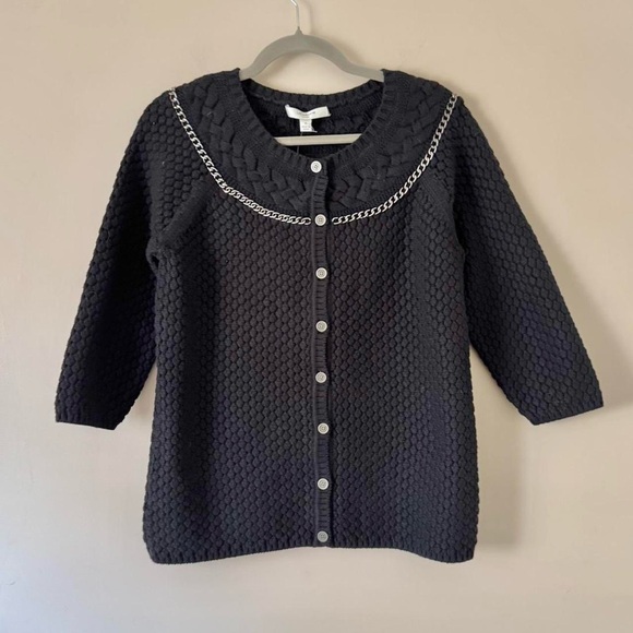 Liz Claiborne Sweaters - NWT Vintage Black Knit Cardigan Silver Chain Liz Claiborne Medium